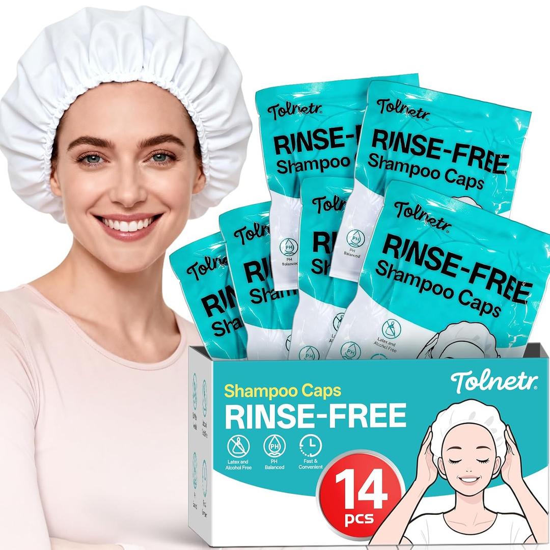 Tolnetr Shampoo Caps No Need Rinse,14 Pack Shampoo Caps for Bedridden Patients Elderly with Two 100ml Measuring Cups, Hair Washing Caps for Elderly, Rinse Free Caps Easy to Carry