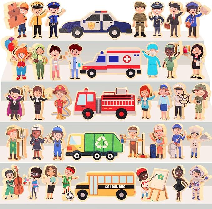 Wooden Community Helpers Little People Figures Occupations Wooden Blocks Professionals Kids Pretend Play Toys Multicultural Career Figurines Educational Activity Social Learning Supplies