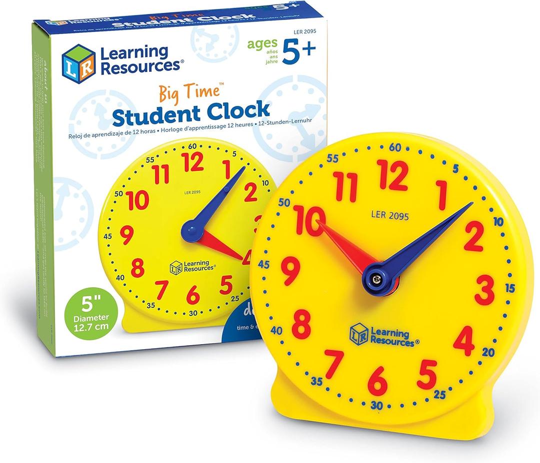 Learning Resources Big Time Student Clock, Teaching & Demonstration Clock, Develops Time and Early Math Skills, Ages 5+, Clock for Learning, 12 Hour,Back to School Gifts
