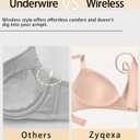 Seamless Wireless Bra for Women with Support - No Underwire Plunge Push Up Comfy Tshirt Bras Racerback Bralette