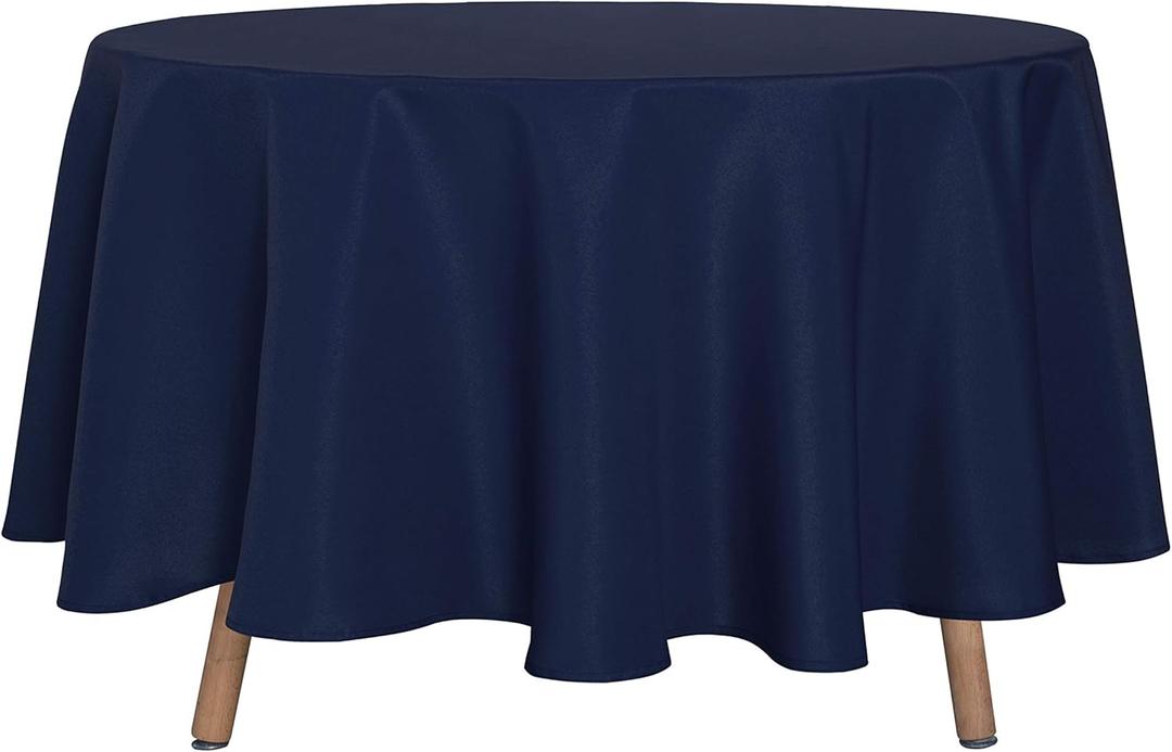 sancua Round Tablecloth - 90 Inch - Water Resistant Spill Proof Washable Polyester Table Cloth Decorative Fabric Table Cover for Dining Tables, Buffet Parties and Camping, Navy