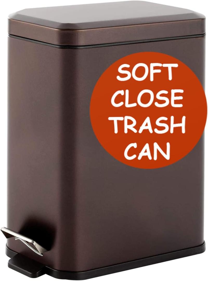 Homie Soft Close, Slim Trash Can 3.2 Gallon with Anti - Bag Slip Liner and Lid, Use as Mini Garbage Basket, Slim Dust Bin, or Decor in Bathroom, Restroom, Kitchen, or Bedroom (Bronze)