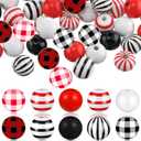 Marsui 160 Piece Christmas Wooden Bead Buffalo Plaid & Black Stripe Beads for Home Ornaments, Holiday Rustic Farmhouse DIY Crafts & Jewelry Making(Black, Red, White)