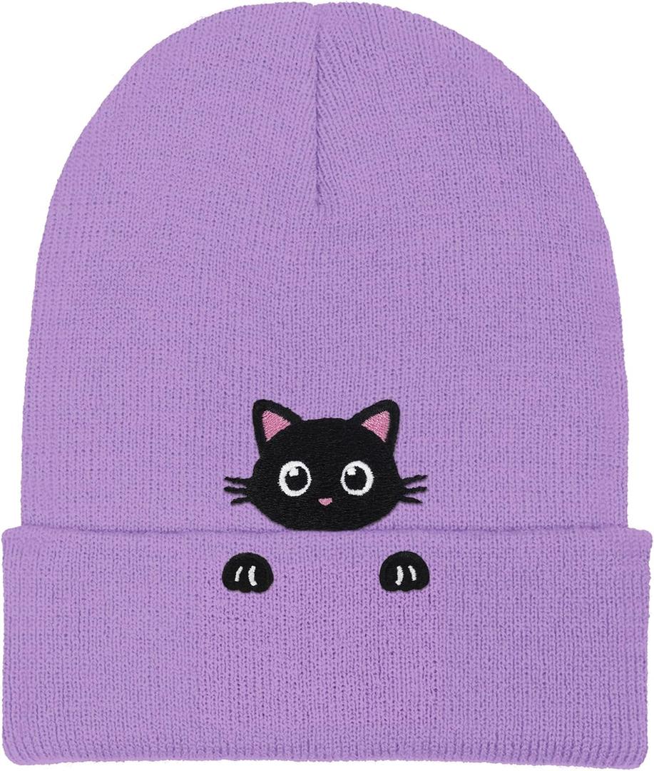 Warm Embroidered Animal Beanie Hat, Unisex Winter Knit Cap, Birthday Christmas Stocking Stuffers Gift for Men Women Girls (Purple)