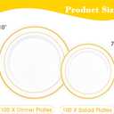 200PCS White Plastic Plates with Gold Rim, Disposable Heavy Duty Plastic Plate, 100 Dinner and 100 Dessert Plates for Party and Wedding