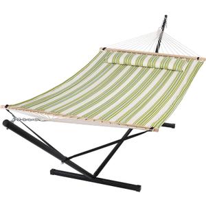 SUNCREAT Portable Double Hammock with Stand, 475 lbs Capacity, Heavy Duty Two Person Hammock with Stand Included, Green Stripe