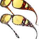 Myiaur 2 Pack Polarized Night Vision Glasses for Women, Fit Over Wrap Around Driving Glasses, Anti Glare and UV400 Protection