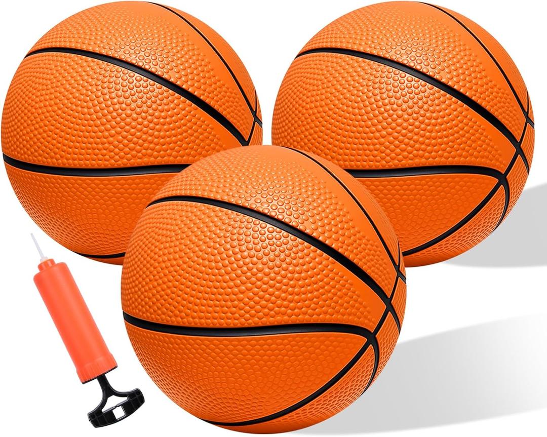 Iyoyo Mini Basketballs,3 Pack 6" Inch Small Basketball Set with Pump Over The Door Mini Hoop Basketball Replacement Toy for Toddlers, Kids, Teenagers for Pool, Indoors, Outdoors (Orange)