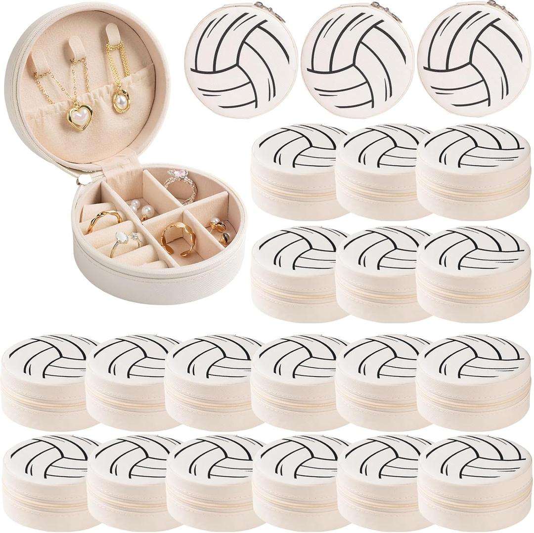 24-Pack Volleyball Travel Jewelry Case Round Volleyball Stuff Portable Jewelry Organizer Storage Case for Team Athletes & Sports Enthusiasts Christmas Events & Milestones