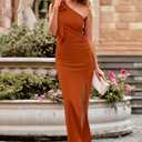 PRETTYGARDEN Women's Summer One Shoulder Long Formal Dresses Sleeveless Ruched Bodycon Wedding Guest Slit Maxi Dress (XL)