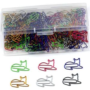 100 Pcs Cat Paper Clips Assorted Colors Animal Shaped Memo Clips Bookmark for Kids, Students, Teachers Cute Metal Paper Clips for Home, School, Office, The Storage Box Included Pack of 3