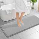 OLANLY Thick Memory Foam Bath Mat Rug 59x20, Extra Soft Absorbent Bathroom Rug, Quick Dry Bath Mats, Non-Slip, Machine Washable Carpet for Bathroom, Tub and Shower, Home Decor Accessories, Light Grey