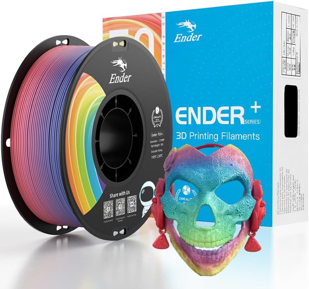 Official 3D Printer Filament Ender PLA Pro Filament, Creality PLA+ 3D Printing Filament, Durable and Resistant, Smooth, Overhang Performance Dimensional Accuracy +/-0.02mm, 2.2lbs/Spool (Rainbow)