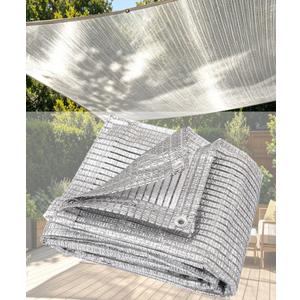 65% Aluminum Foil Shade Cloth with Grommets,8ft x 8ft, Mesh Sun Block Fabric Cover, Canopy, Privacy Screen for Outdoor Patio, Garden, Backyard, Silver