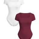 RoseSeek Girl's Short Sleeve Bodysuit Square Neck Leotard Tops 2 Pack