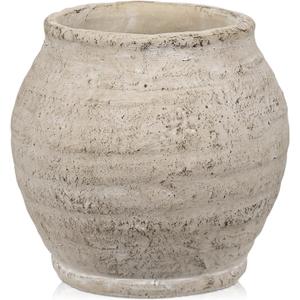 Briful Rustic Vintage Ceramic Pottery Vase, 6.1'' Farmhouse Table Decor with Distressed Texture, Wide Mouth Decorative Jar Vases for Home Decor, Shelf & Entryway, Cream White