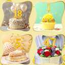 10pcs 3D Gold Number Cake Toppers 0-9 Happy Birthday Party Cake Decorations on Stick for 1st 16th 21st 30th 40th 50th Birthday Wedding Anniversary Party Supplies Decorations