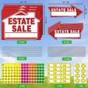 14Pcs Estate Sale Signs,17" x 13",Estate Sale Arrows Yard Sign Double Sided wth Metal Stake, Yard Sale Pricing Stickers,Directional Arrows & Fluorescent Neon Stickers