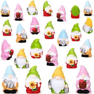 Wonderjune 40 Pcs Spring Mini Gnomes Figurine Miniature Spring Gnome Resin Statues Flowers Sunflower Mini Resin Gnomes Table Decor for Summer Tiny Indoor Outdoor Garden Plant Pots