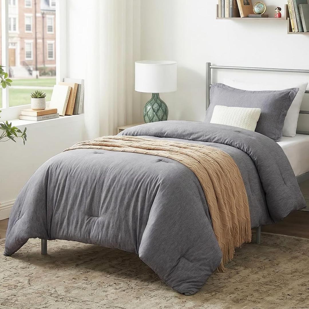 CozyLux Twin/Twin XL Comforter Set Dorm Bedding - 2 Pieces Heathered Grey Twin Extra Long Soft Luxury Comforter for College, Gray Breathable Lightweight Bed Sets with 1 Comforter and 1 Pillow Sham