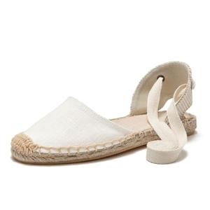 U-lite Women's Espadrille Flat Sandals Closed Toe Ankle Wrap,Classic Lace Up Summer Dressy Flat Shoes Off White 6.5