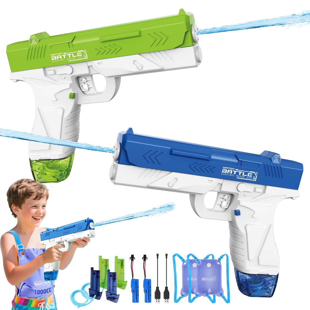 GPPNKC 2 Pack Electric Water Guns for Adults and Kids, Rechargeable Automatic Squirt Guns with 1000CC Water Bag, Perfect Toys for Boys Girls Summer Gifts Beach Backyard Pool Outdoor Fun