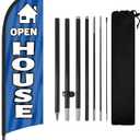 Open House Sign Kit with Flag and Stake, Real Estate Open House Signs, 8Ft Blue Banner
