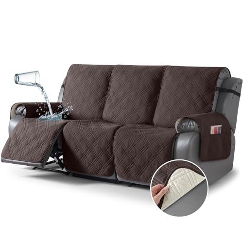 TAOCOCO 100% Waterproof Recliner Sofa Cover Non Slip Couch Cover for 3 Seat Reclining Sofa, Split Reclining Couch Covers 3-Piece with Straps, Washable Sofa Slipcover for Kids Pets(3 Seater, Chocolate) : Home & Kitchen