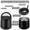 20oz Insulated Vacuum Food Jar with Buckle Lid,Soup Thermo for Hot Food Kids,Wide Mouth Leakproof Stainless Steel Lunch Container with Spoon-Black