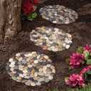 Bits and Pieces - Stepping Stones Outdoor Walkway - 12" River Rock Landscaping Decorative Stepping Stones - Set of Three (3) - Backyard Decor Garden Pavers for Outside Walkway