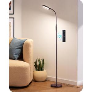 EDISHINE Modern LED Floor Lamp, 1300LM Bright Floor Lamps for Living Room, 4 Color Temperature Dimmable Reading Lamp, Remote & Touch Control, 2 Timer, Adjustable Gooseneck for Bedroom Office Brown