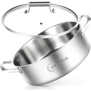 LOLYKITCH 8 Quart Stainless Steel Saut Pan with Lid, Extra Large Deep Skillet, 13 Inch Triply Braiser Pot with Double Handles, Induction Jumbo Cooker for Family Meals, Oven Safe, 6-12 Servings