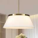Modern Chandelier with White Fabric Shade Gold and Brass Finished Adjustable 4-Lights Pendant Lighting Fixture for Kitchen Island Dining Room and Restaurant