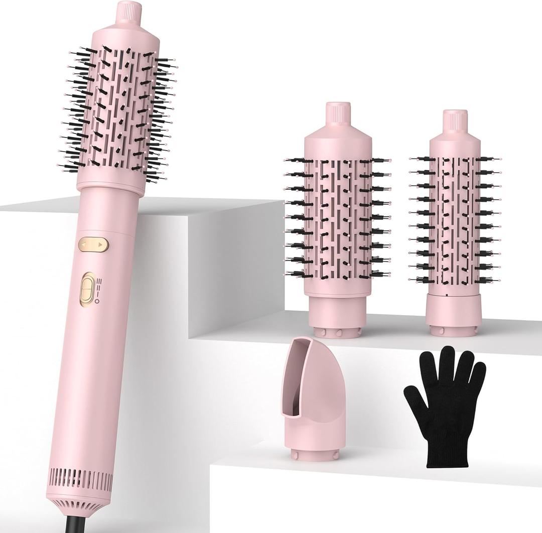 4 in 1 Rotating Hair Dryer Brush,Spinning Hair Dryer with Detachable Brush(2" & 1.5"),Negative Ionic Brush Blow Dryer 100-120V,3 Heats and 2 Speeds Rotating Hot Air Brush for Curling,Straight,Drying