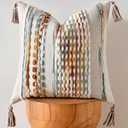 AmHoo Chenille Striped Textured Boho Throw Pillow Covers Aesthetic with Tassels Woven Decorative Pillow Case for Couch Bed Sofa Bedroom Modern Funky 18 x 18-Inch Brown