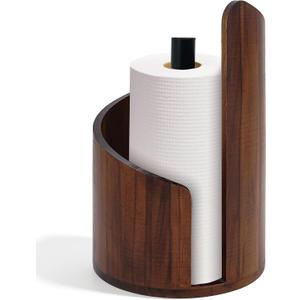 Wooden Paper Towel Holder, Round Standing Roll Organizer for Kitchen Countertop, Brown, 11.4 inches