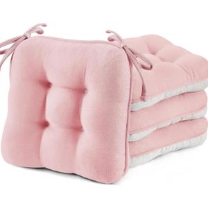 BETU Pink Chair Cushions for Dining Chairs Set of 4,3.5" Thick Kitchen Table Chair Pads with Ties,Non Slip Backing and Covers, Seat Cushion for Dining Room,Bar,Patio Chairs,15.5"X15.5"X3.5",Pink