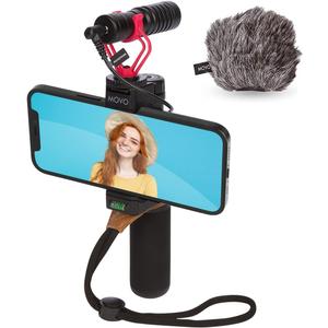 Movo Smartphone Vlogging Kit for iPhone with Shotgun Microphone, Grip Handle, Wrist Strap for iPhone and Android Smartphones for TIK Tok, Vlog, YouTube Starter Kit and Content Creator Kit
