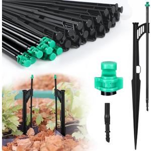 25 Pcs 12.8 Inch Drip Irrigation Stakes with 180 Degree Sprayer Emitters and Sprinkler Extension Riser 1/4 Inch Drip Line Sprinkler Support Stakes for Garden Watering System,Green