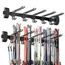 Tdrynl 32" Ski & Snowboard Wall Rack – Heavy-Duty Wall Mounted Ski Storage for Garage, Holds 10 Pairs with 5 Adjustable Hooks, 300lbs Capacity, Non-Slip Rubber, Easy Install | Ski Holders for Wall