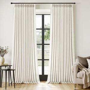 MIULEE Pinch Pleated Thick Linen Curtains 102 Inches Long 2 Panels for Living Room Bedroom, Linen Texture Pleat Drapes Memory Trained Light Filtering Neutral Ivory Cream Farmhouse Window Curtains (Beige White)