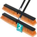 PBHEPJ 24 Inches Push Broom Outdoor Heavy Duty, Shop Broom with 60" Long Handle for Cleaning Outdoor or Indoor Tile, Garage, Shop, Deck, Concrete, Wood, Stone, Patio Floor, 2 Pack