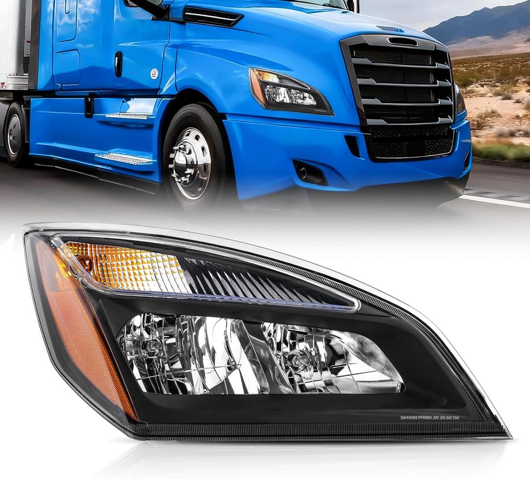 JFN Halogen Headlights Fit for Freightliner Cascadia 2018-2024, Replacement Headlamp DOT and SAE Approved, Perfect for Standard Models (Passenger Side (Right))