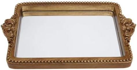 Hanna Roberts Vintage Gold Tray with Mirror Glass Base | Card Holder for Guests During Occasions and Events or Decorative Home and Vanity Organizer (Gold)