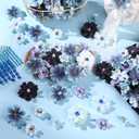 Giegxin DIY Graduation Cap Decorations Kit - 160 Mini Faux Flower Heads & 6 Pearl Rhinestone Stickers, Artificial Fabric Flowers for DIY Grad Hat Topper, Wedding Garland & Crafts(Blue Series)