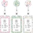 3 Set Floral Pattern ID Badge Holder with Retractable Reel, Retractable ID Badge Holders with Clip Name Badge Holders for Teacher Nurse Doctor Student Office Workers