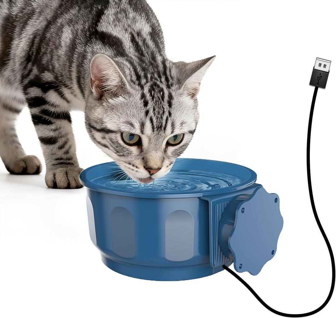 PETLESO Indoor Pet Small Heated Water Bowl, Cat Thermal Bowl in Winter, 600ML Hanging Heated Water Bowl for Rabbit Cage Dog Crate, Indoor USB Portable Warm Dish for Dogs Cats Rabbits Birds, Blue