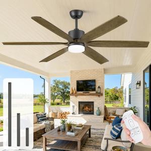 60 Inch Farmhouse Ceiling Fan with Light and Remote Indoor Outdoor Use, 6 Solid Wood Blades, High CFM,Quiet Reversible DC Motor, 3 CCT,3 Downrods, Rustic Ceiling Fans for Bedroom Patio