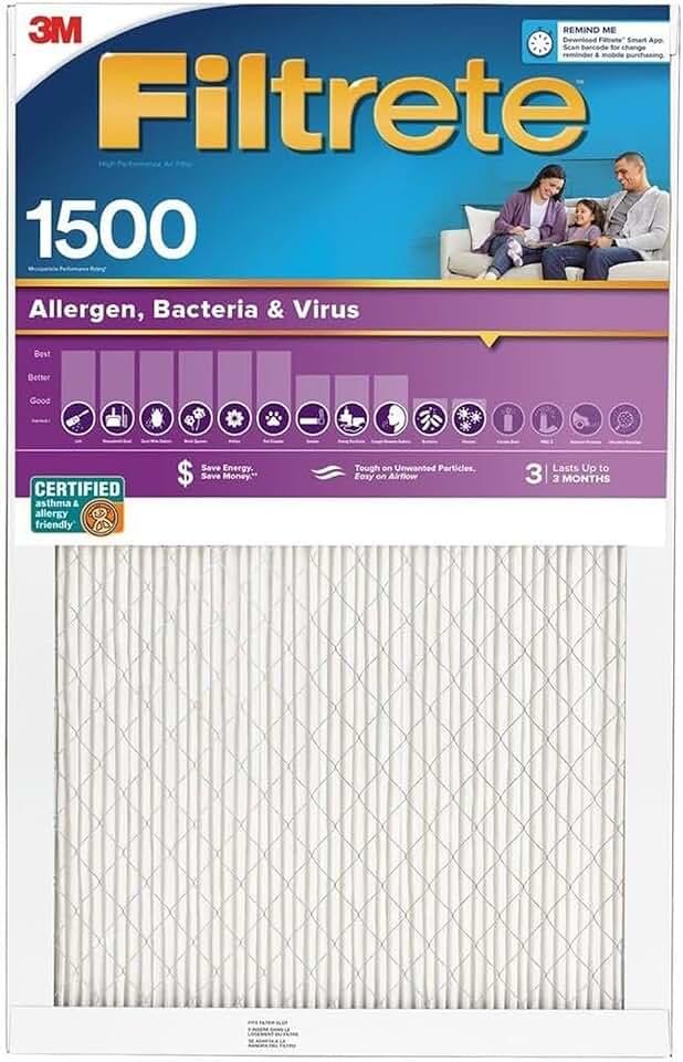 Filtrete 2001-4-HR 16x25 x 1 in. Ultra Allergen Pleated Furnace Air Filter, Purple, MPR 1500, 3 Months - Quantity 4