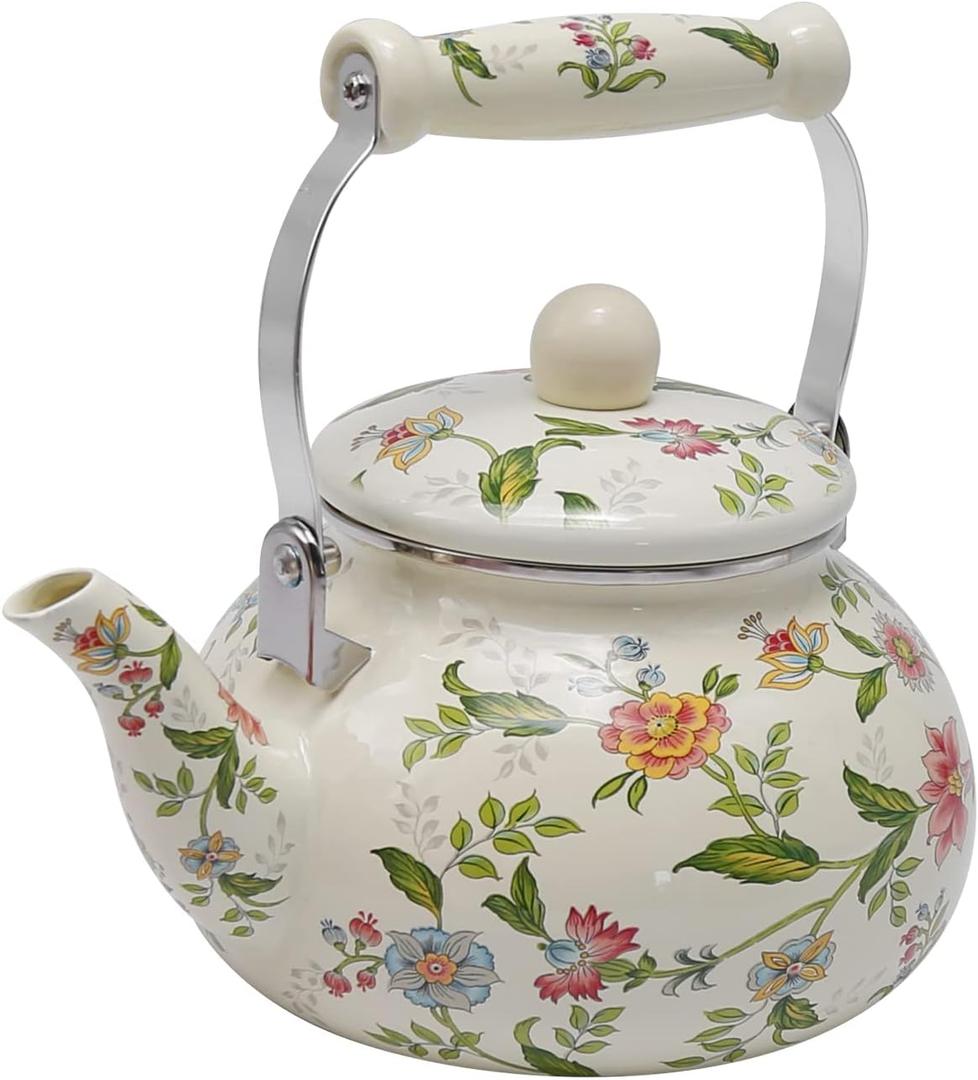 Colorful Water Kettle, Porcelain Enamel Tea Kettle 2.5L, Retro Classic Design (Style 2)